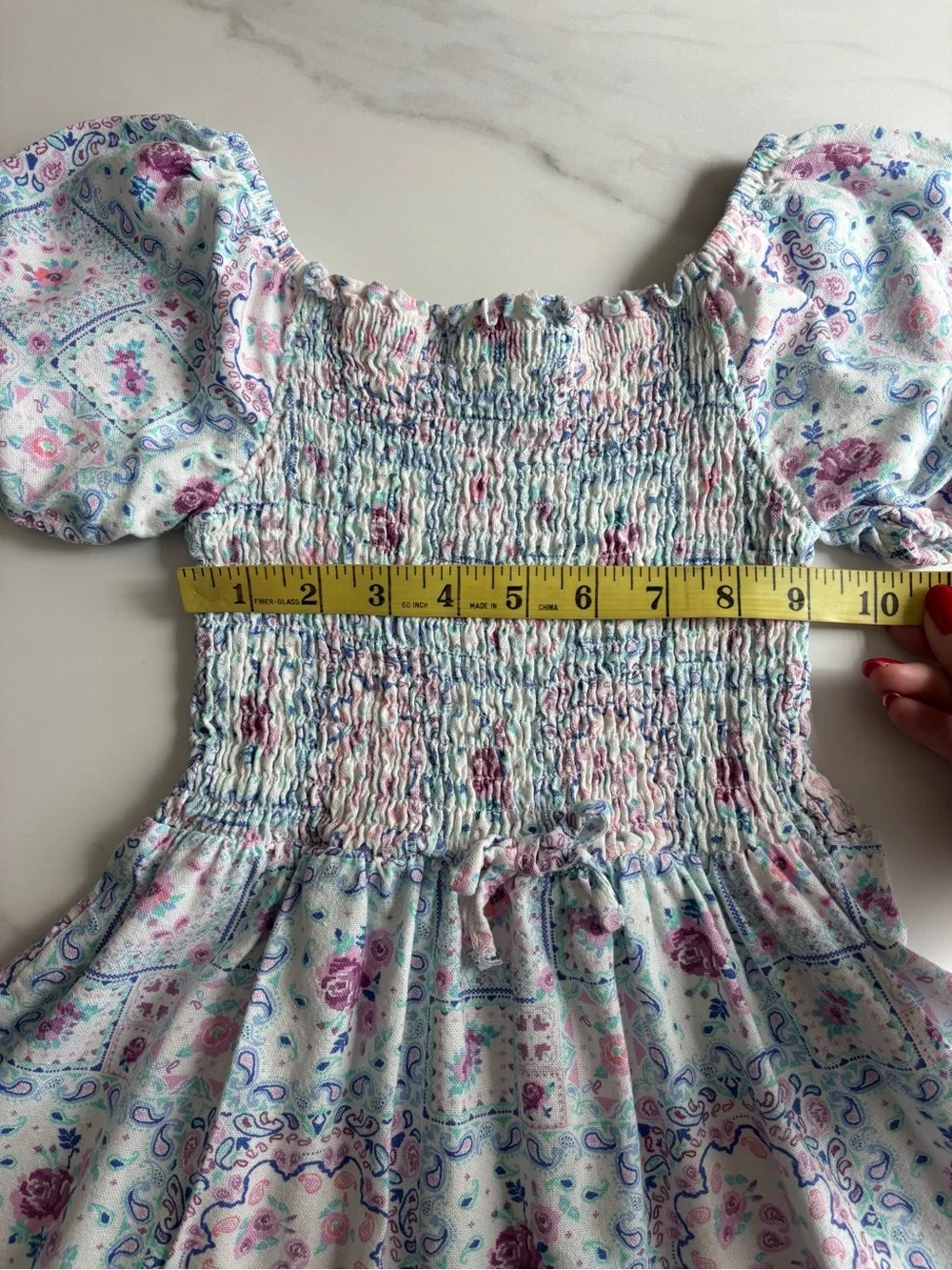 Nanette Lepore Blue and Pink Floral Smocked Puff Sleeve Dress size 8 y.o.